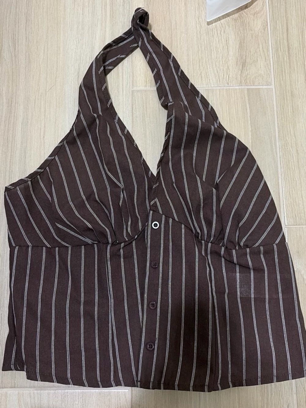 Striped Brown Halter Button-Front Camisole